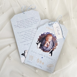 Birth announcement, Baby announcement, Birth, France announcement, Boy birth, Penguin theme, Winter birth