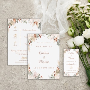 Faire-part fleurs terracotta, Faire-part Mariage, Mariage Boheme chic, Faire-part Mariage France, Wedding cards