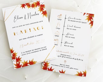 Faire-part de mariage, Faire-part automne, Faire-part mariage France, Wedding, automne