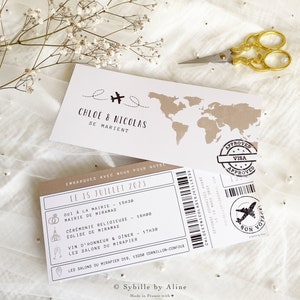 Hochzeitseinladungen Flugticket, Hochzeitsreise, Hochzeitseinladungen Frankreich, Hochzeitskarten, Sybillebyaline