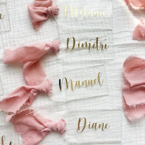 Marques places acrylique, marques places transparents, marques places mariage, marques places ruban