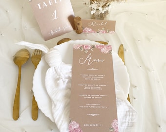 Country menu, Wedding menu, Table plan, Wedding menus France, Table stationery, Table number