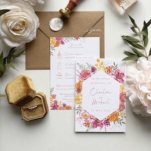 Wedding invitations, Wedding invitations France, Wedding cards, colorful flower invitations