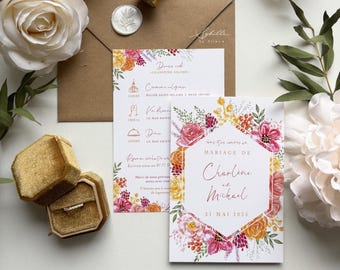 Wedding invitations, Wedding invitations France, Wedding cards, invitations with colorful flowers