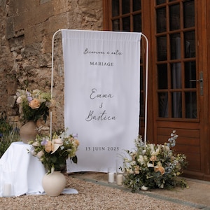 Panneau en tissu de bienvenue mariage, bienvenue à notre mariage, affiche tissu mariage
