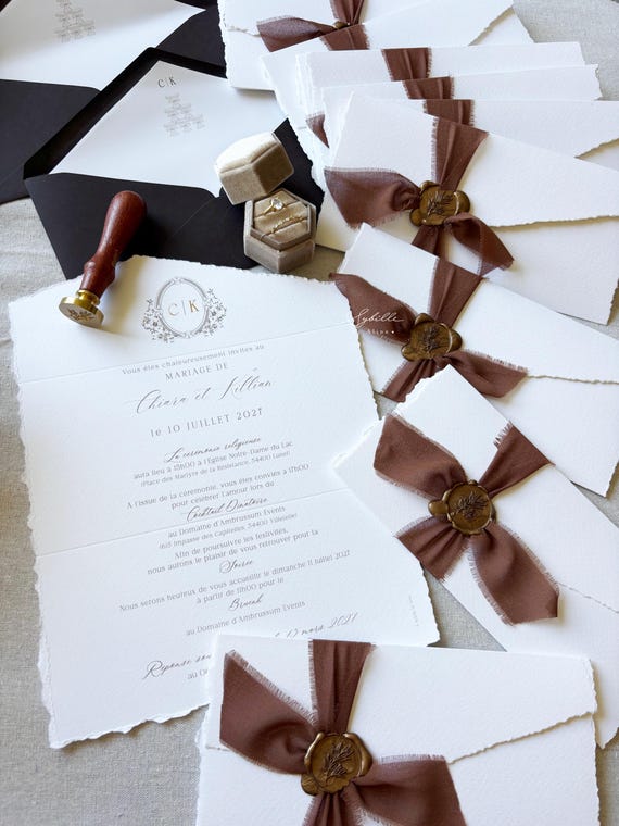 Faire-part lettre Mariage, Faire-part déchiré, faire-part à l'anglaise, cachet de cire, faire-part ruban