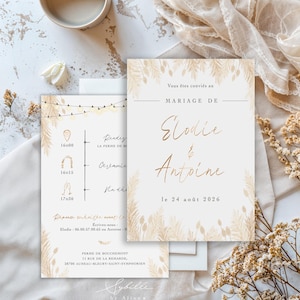 Pampa wedding invitation, Bohemian wedding, French wedding invitation, Pampa, Bohemian, dried flowers, Sybillebyaline
