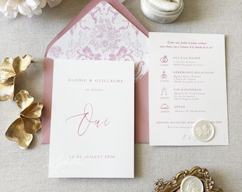 Wedding invitations, elegant weddings, French wedding invitations, wedding cards, sage green, pink