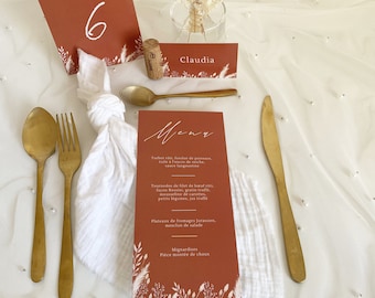 Wedding menu, Terracotta menu, Table plan, Wedding menus France, Table stationery, Table number