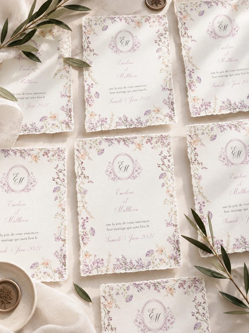 Wedding Invitation With Torn Edges, Cotton Paper Invitation, Pu
rple Wedding Invitation With Torn Edges, Cotton Paper Invitation, Purple