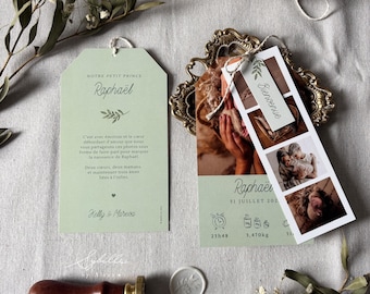 Photo birth announcement, sage green birth announcement, baby birth, photo booth
