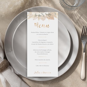 Menu Mariage, Menu pampas, Plan de table, Menus Mariage France, Papeterie de table, Numéro de Table