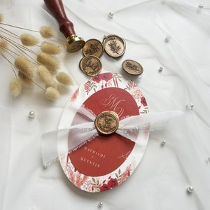 Wedding invitation, oval invitation, wax seal, terracotta wedding