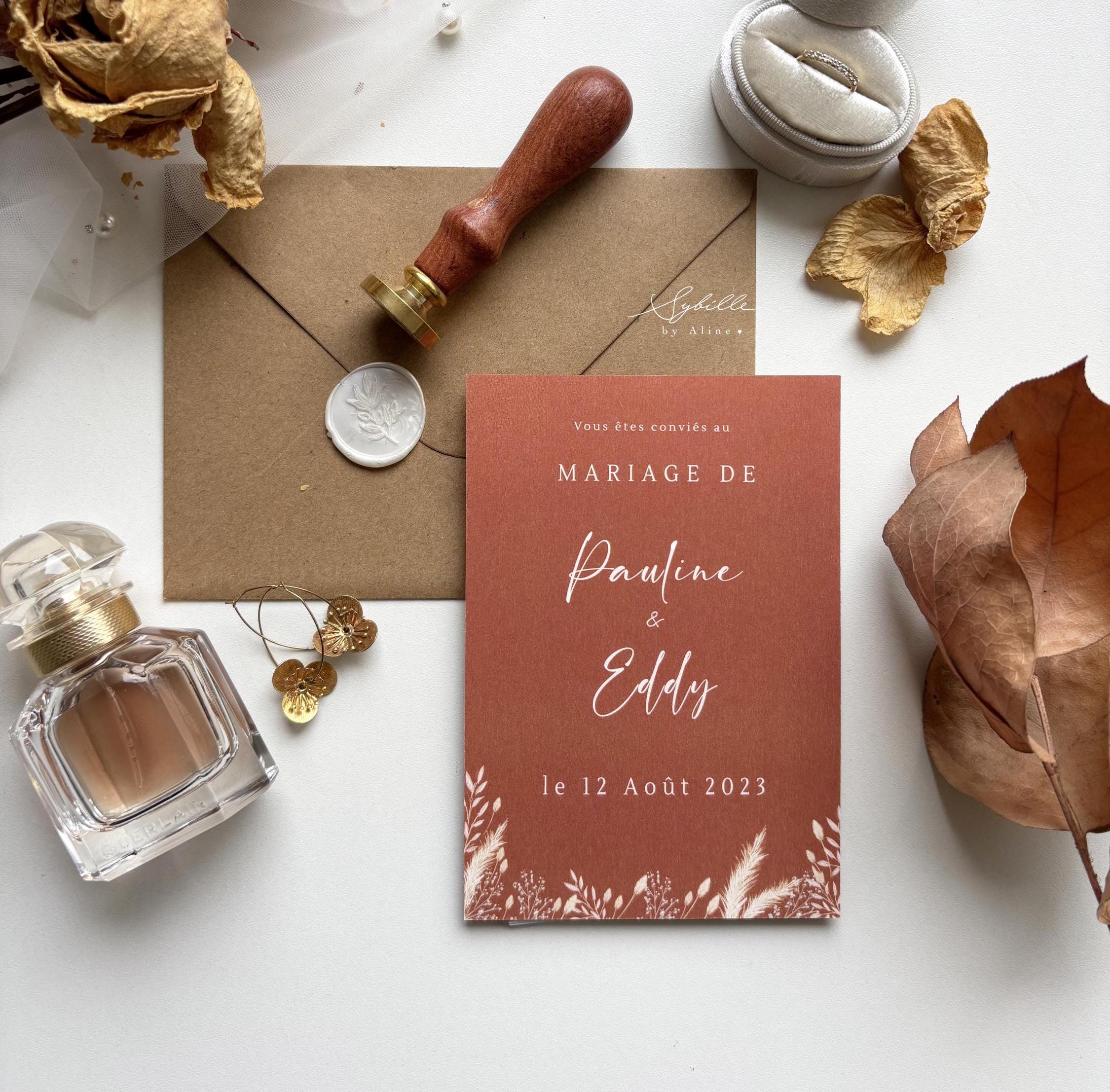 Faire-part de mariage terracotta avec fleurs élégantes