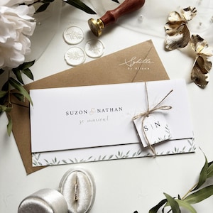 Faire-part de Mariage eucalyptus, Faire-part pochette, Faire-part Mariage France, Boheme, Wedding stationery, Sybillebyaline