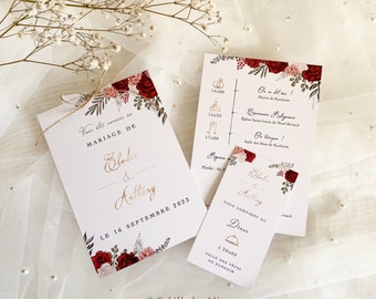 Faire-part de Mariage Roses rouges, Faire-part, Mariage Chic, Faire-part Mariage France, Wedding cards, Sybillebyaline