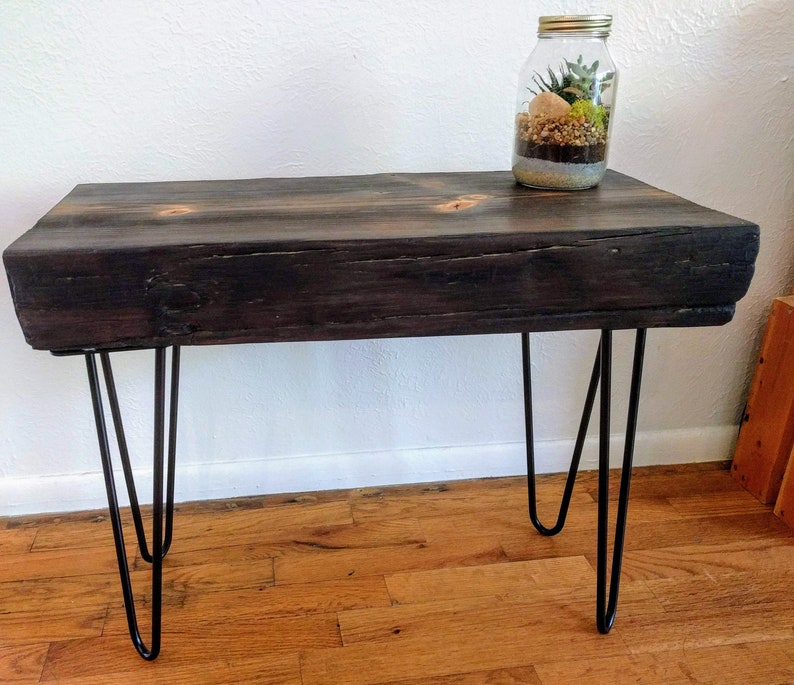 Shou Sugi Ban Bench With Hairpin Legs Thick Slab Of Charred Etsy