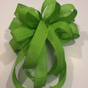 Handmade Spring Green Wired Bow: 12 Loop Wreath or Lantern Decor