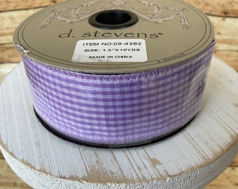 1.5" Purple and White Gingham Wired Ribbon d. Stevens Ribbon Designer Luxury Ribbon Spring Bow Summer Ribbon Easter Bow Easter Basket Decor