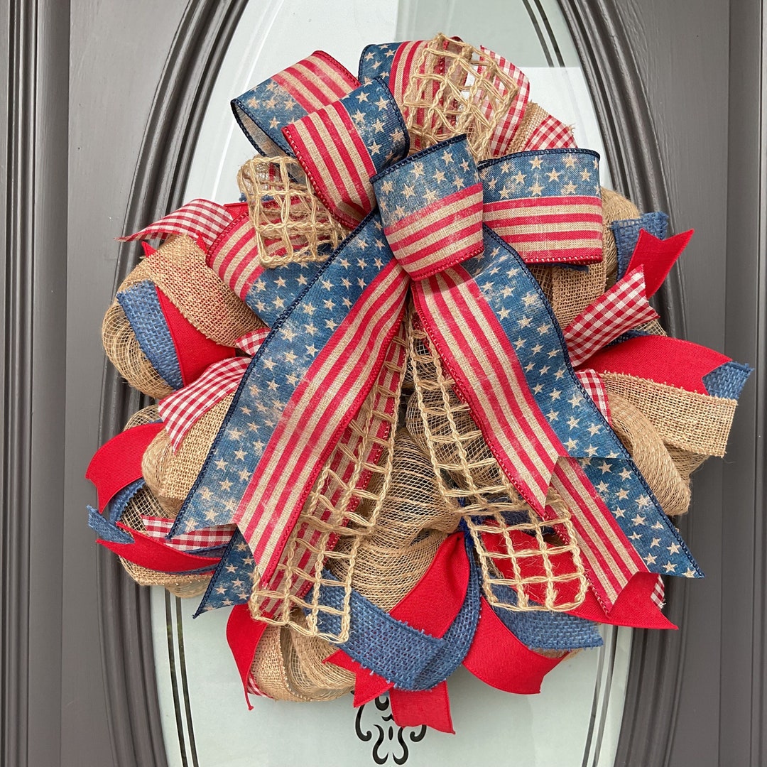 Rustic Patriotic Wreath for Front Door Summer Wreath Americana Wreath ...