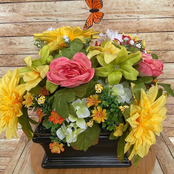 Silk Flower Headstone Arrangements Etsy