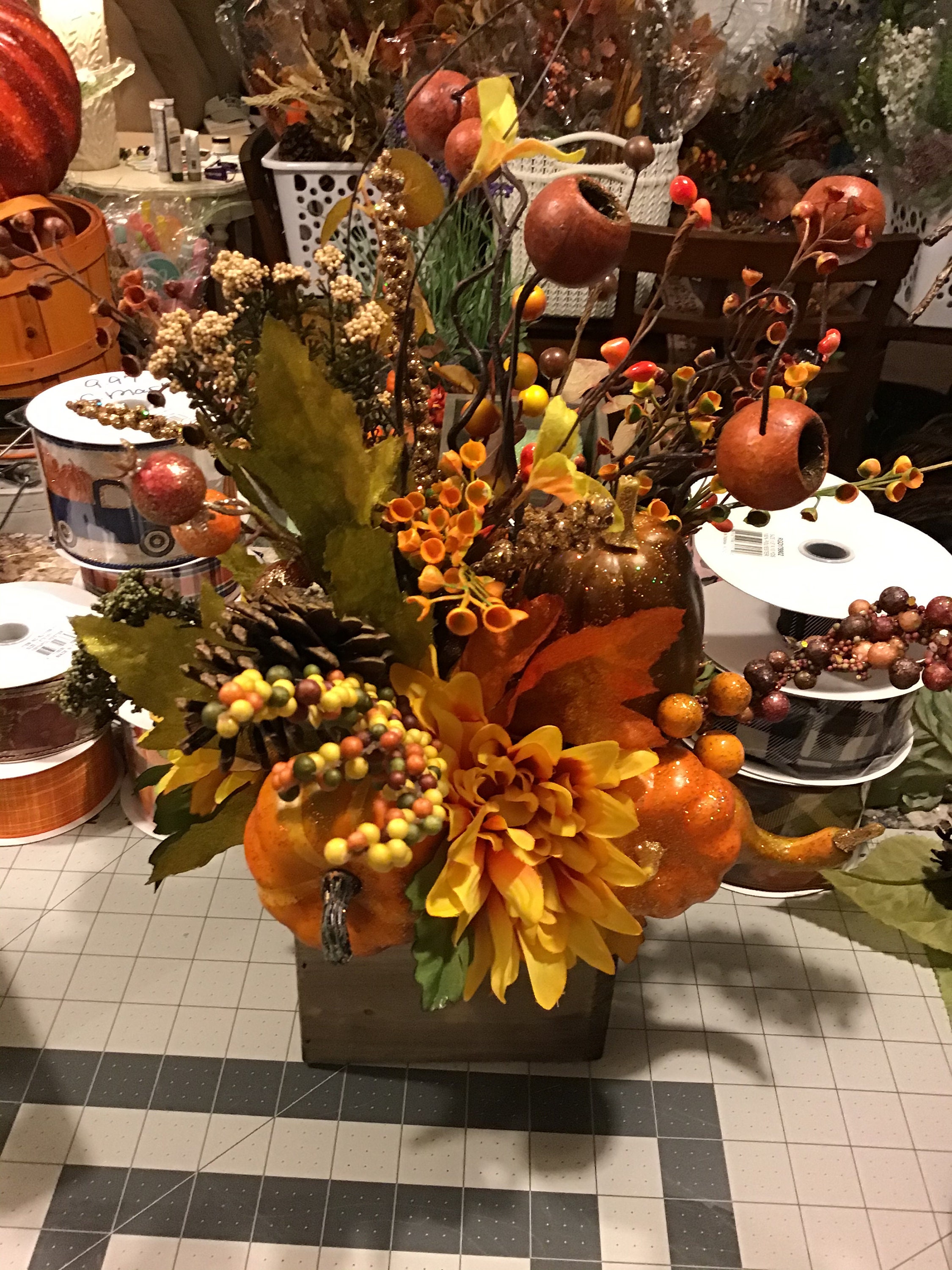 Fall Harvest Table Centerpiece Glitter Autumn Arrangement for Etsy