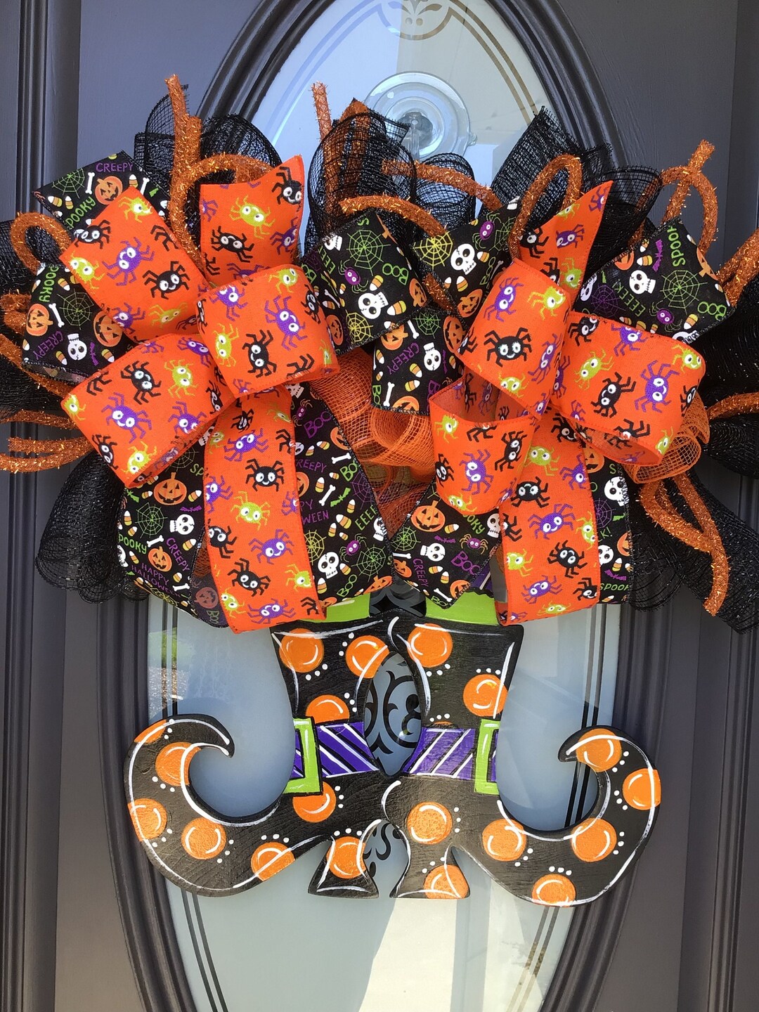 Witch Door Hanger for Front Door, Halloween Witch Wreath, Witch Legs ...