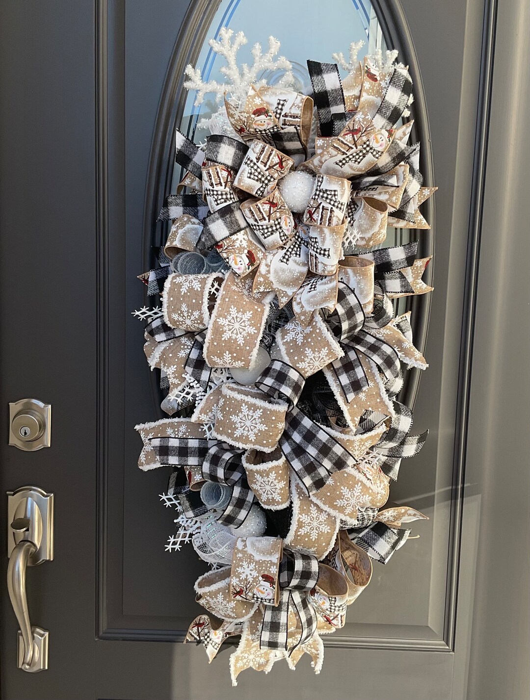 Winter Snowflakes Swag: Buffalo Check Snowman Front Door Decor, Red ...