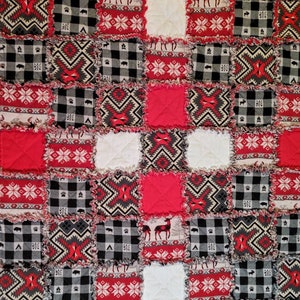 Cozy Cabin Christmas Rag Quilt, Rag Quilt, Rag Quilt Throw, Patchwork Quilt, Sofa Quilt, Lap Quilt, Small Rag Quilt, Wheelchair Blanket