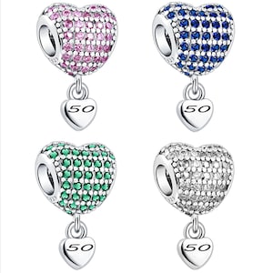 50th Birthday Charm for Charm Bracelet. 50 Birthday 925 Sterling Silver. Charm Fits all European Bracelets