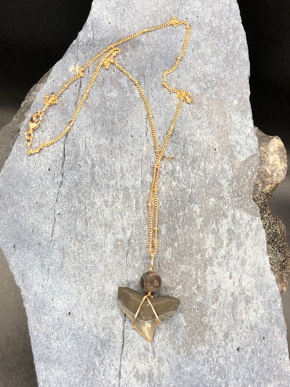 Bull Shark Necklace, Shark Tooth Necklace, Fossil… - image 1