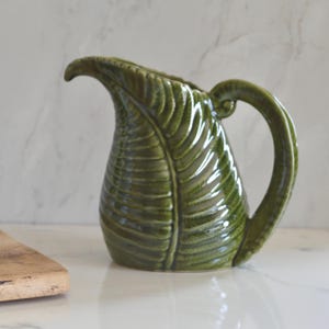 Ceramic Green Fern Jug - Botanical Decorative Vase for Flowers or Home Styling