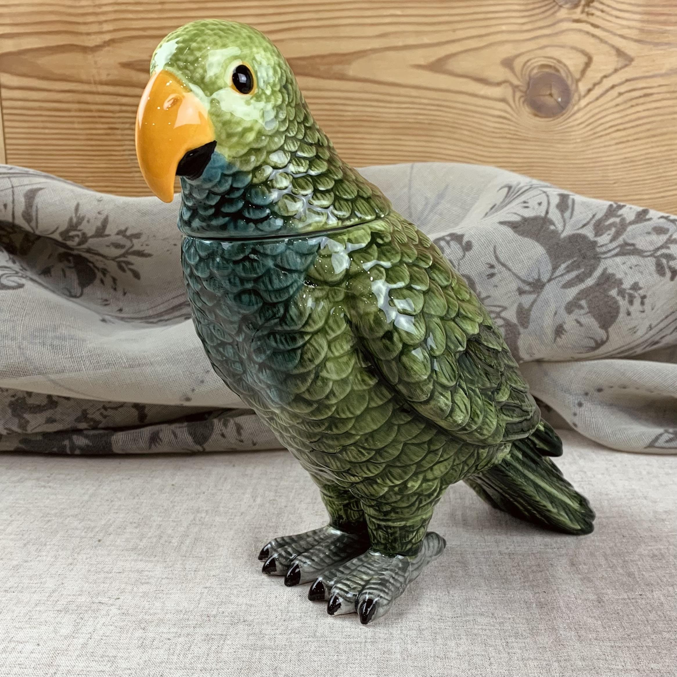 Jolly Green Parrot Ceramic Jar Decorative Storage Kitchen Decor