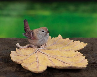 Wren on a Leaf Ornament Trinket Dish Nature Inspired Gift Bird Ornament