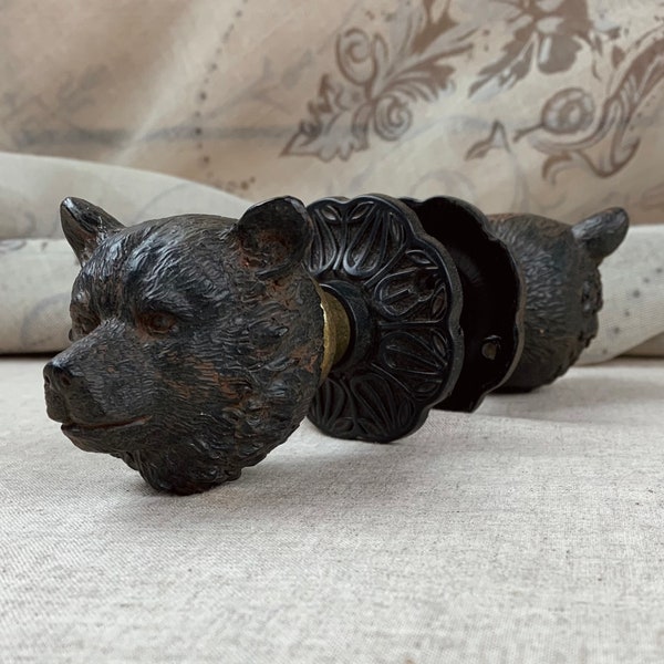Juego de manijas y pomos para puerta con forma de oso - Estilo antiguo vintage