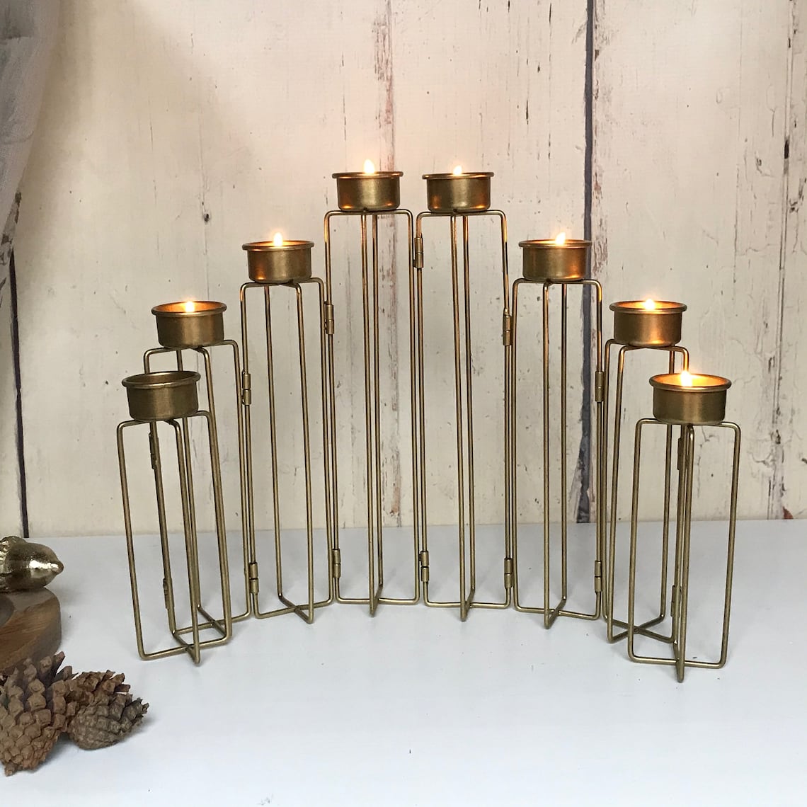 Burnished Gold Tea Light Candelabra Scandi 8 Arm Candle Holder Etsy