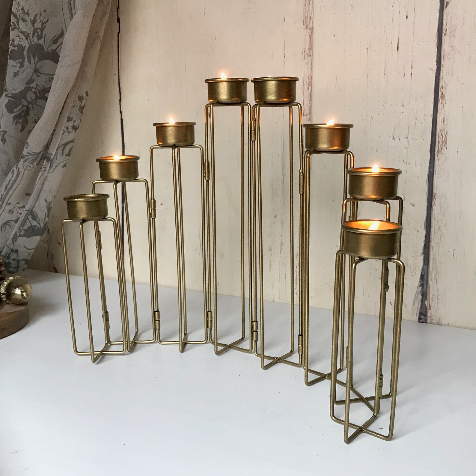 Burnished Gold Tea Light Candelabra Scandi 8 Arm Candle Holder Etsy