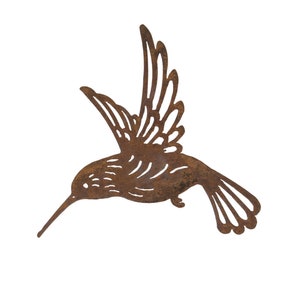 Arte mural de metal oxidado con forma de colibrí: decoración para el hogar y el jardín