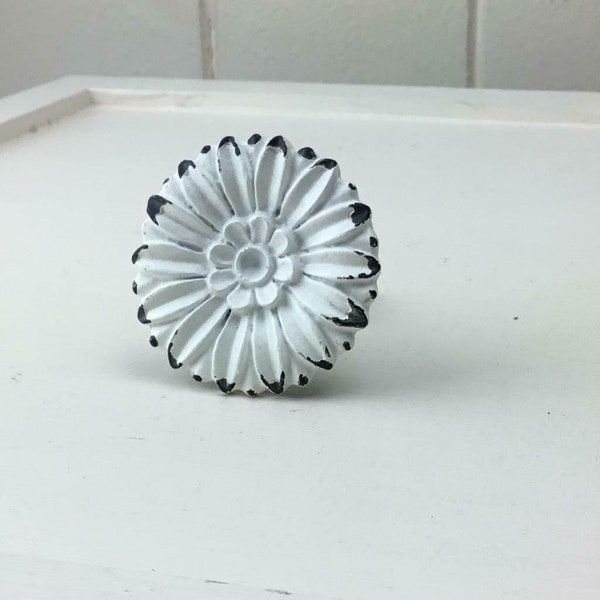 Antique White Daisy Drawer Door Knob Vintage French Shabby Chic Furniture Handle