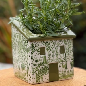 Green Ceramic House Planter, Plant Pot