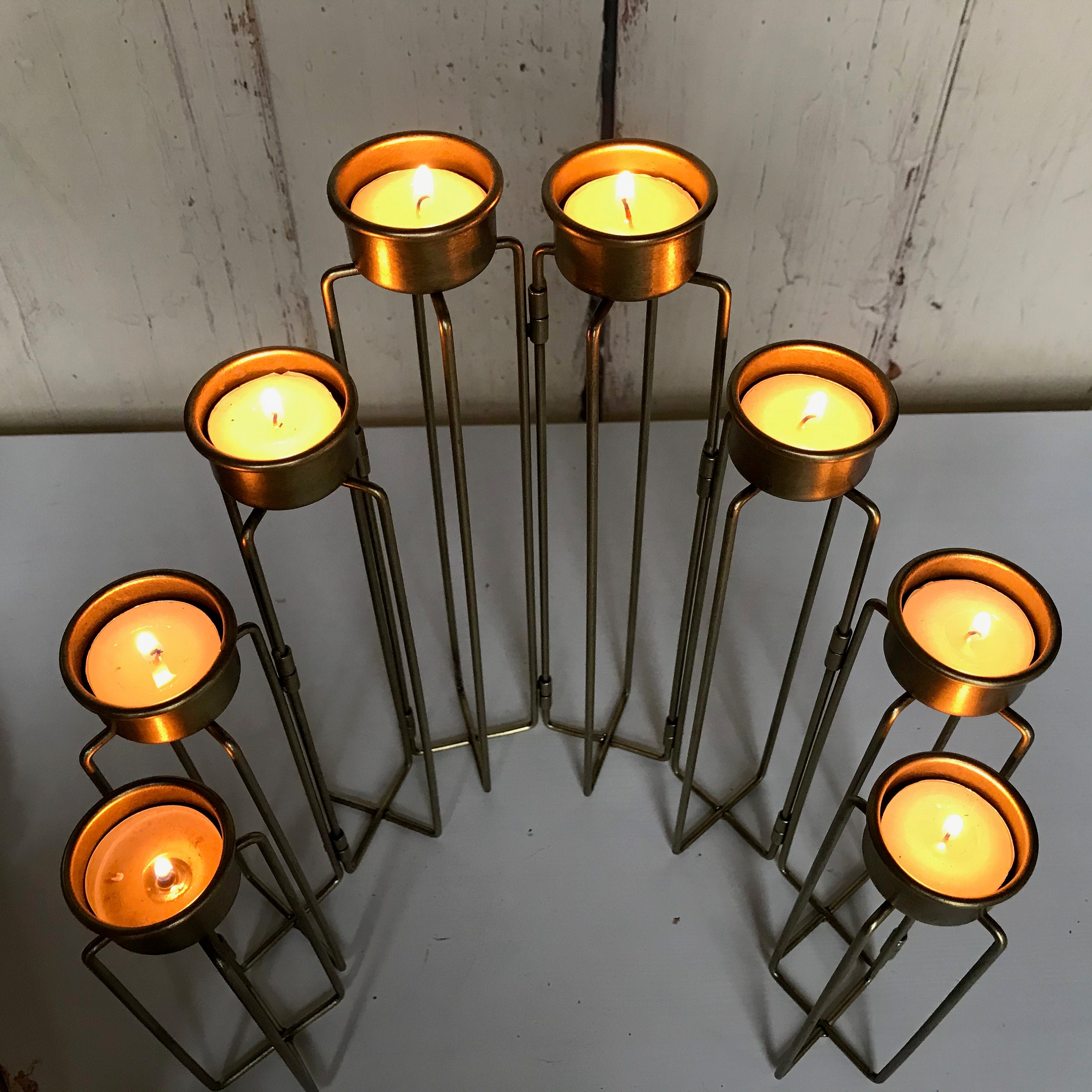 Burnished Gold Tea Light Candelabra Scandi 8 Arm Candle Holder Etsy