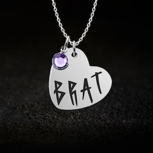 Brat Heart Necklace, Fetish Jewellery - Optional Birthstone