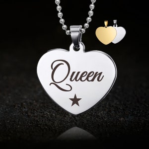 Engraved Queen Heart Necklace: Fetish Wear Jewellery