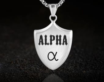 Alpha, Shield Pendant Necklace