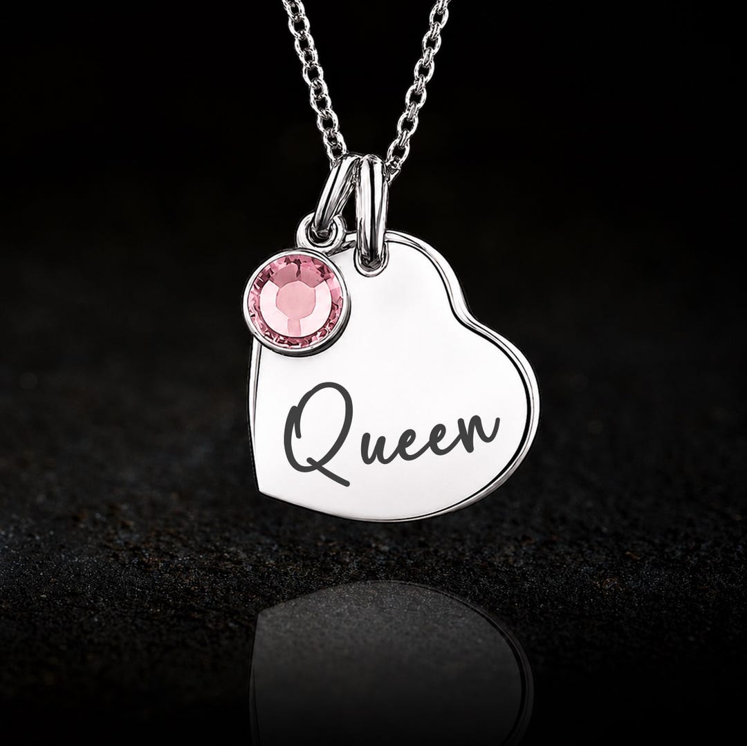 Personalised Queen Heart Necklace, Engraved Goddess Femdom Pendant, Cuckold Queen Jewellery, Optional Birthstone - Etsy
