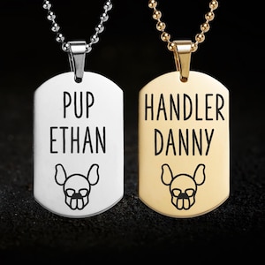 Set van 2, kettingset pup en geleider, gepersonaliseerd met een naam naar keuze. Puppyspel, mensenpup, rollenspel pup