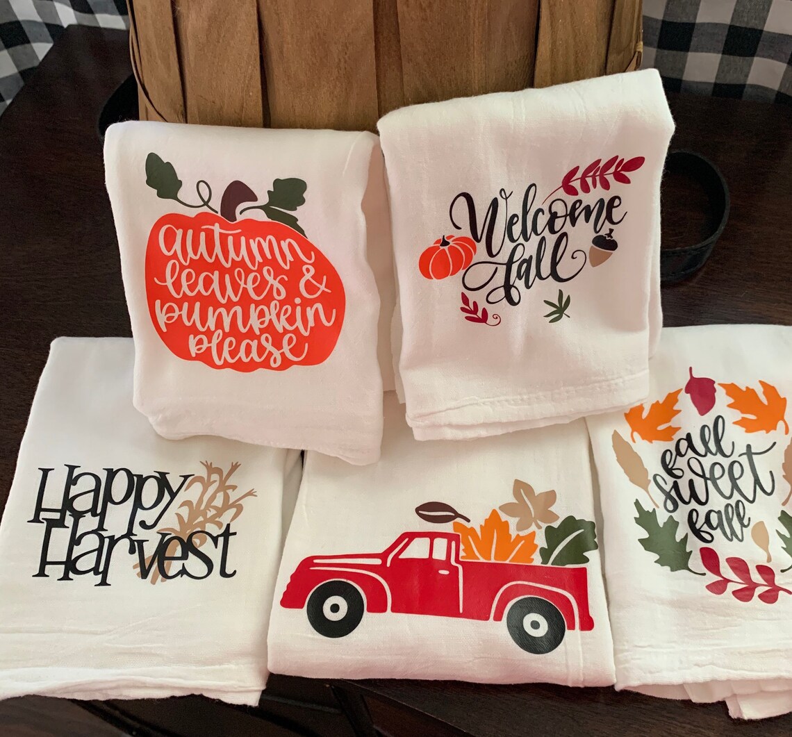 Fall Kitchen Towels / set of 5 Cotton Tea Towels/ Fall Kitchen Etsy