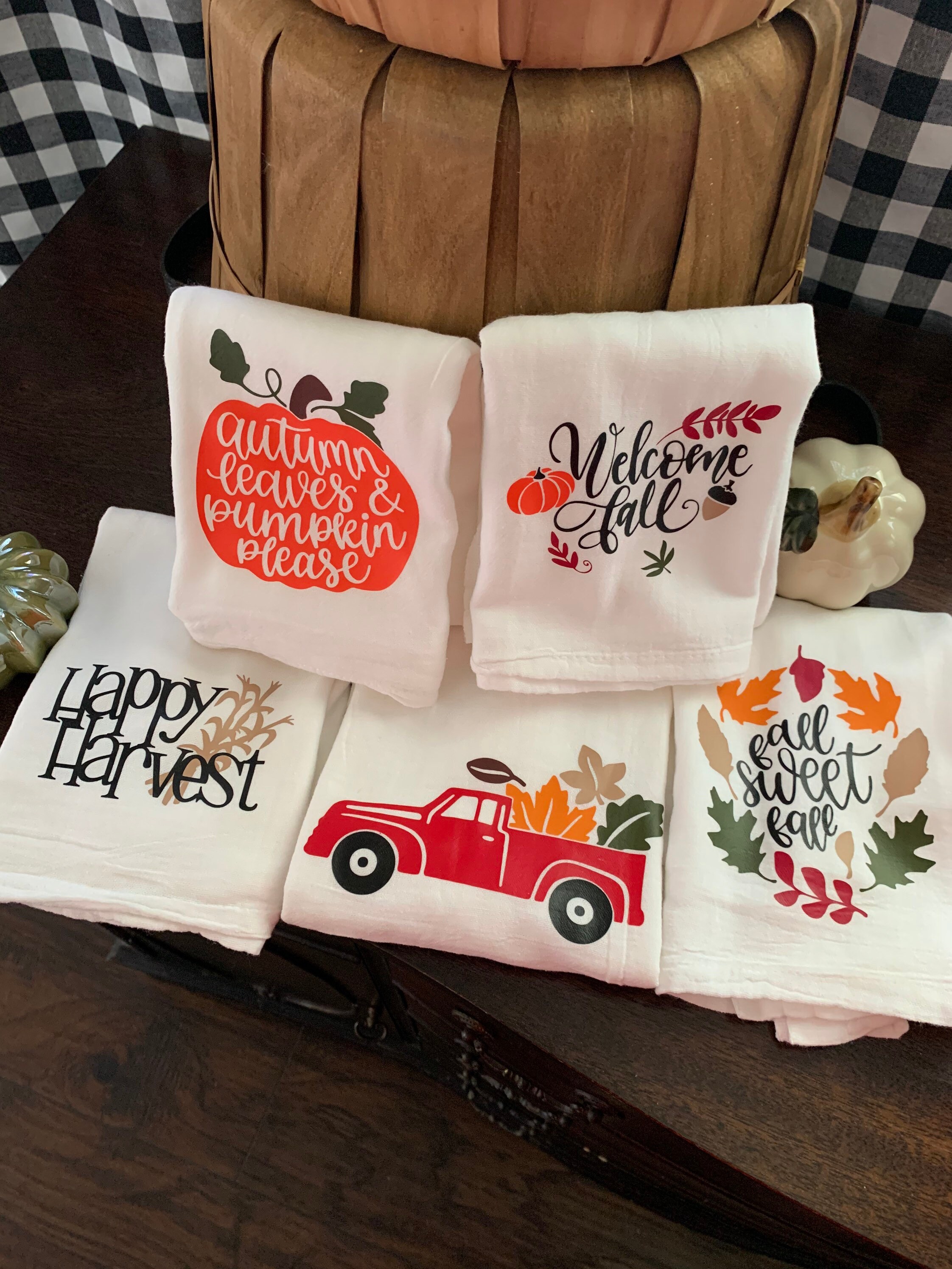 Fall Kitchen Towels / set of 5 Cotton Tea Towels/ Fall Kitchen Etsy