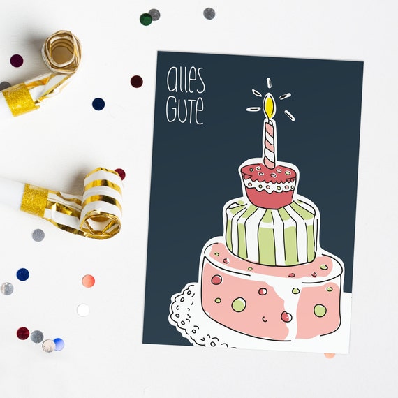 All the Best Map Birthday Card Cake Postcard Birthday Etsy