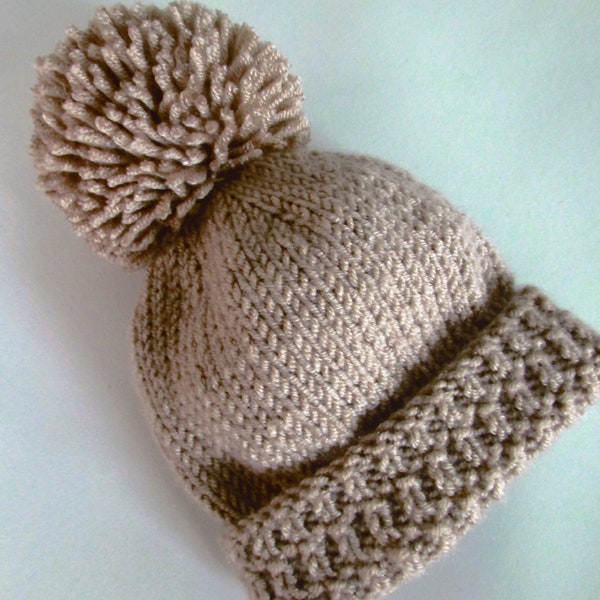 PDF baby knitting pattern to knit a pom pom hat from premature to 1 years old , 6 sizes to knit. (no 4)